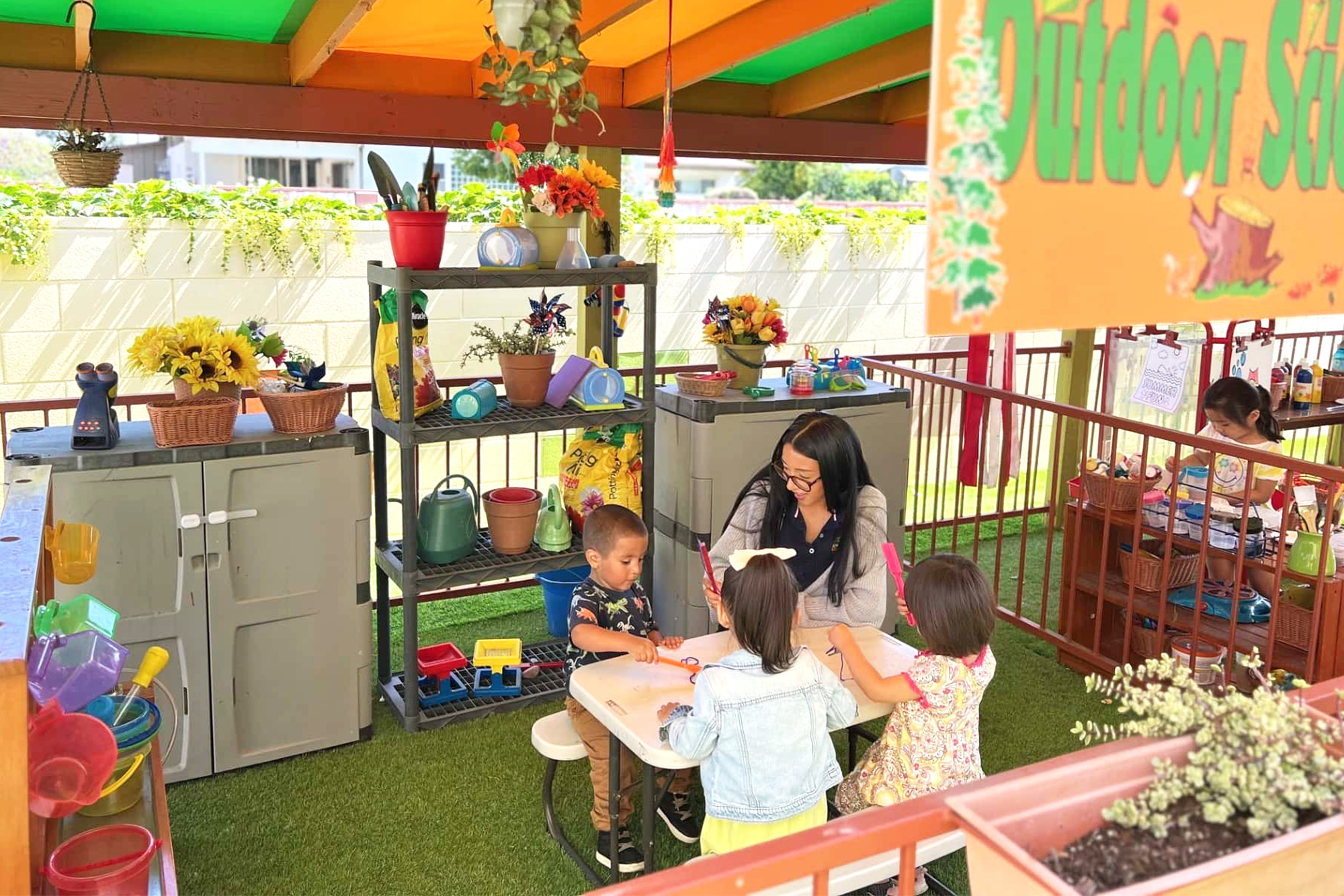 Children exploring nature during Outdoor-Science at Anaheim preschool